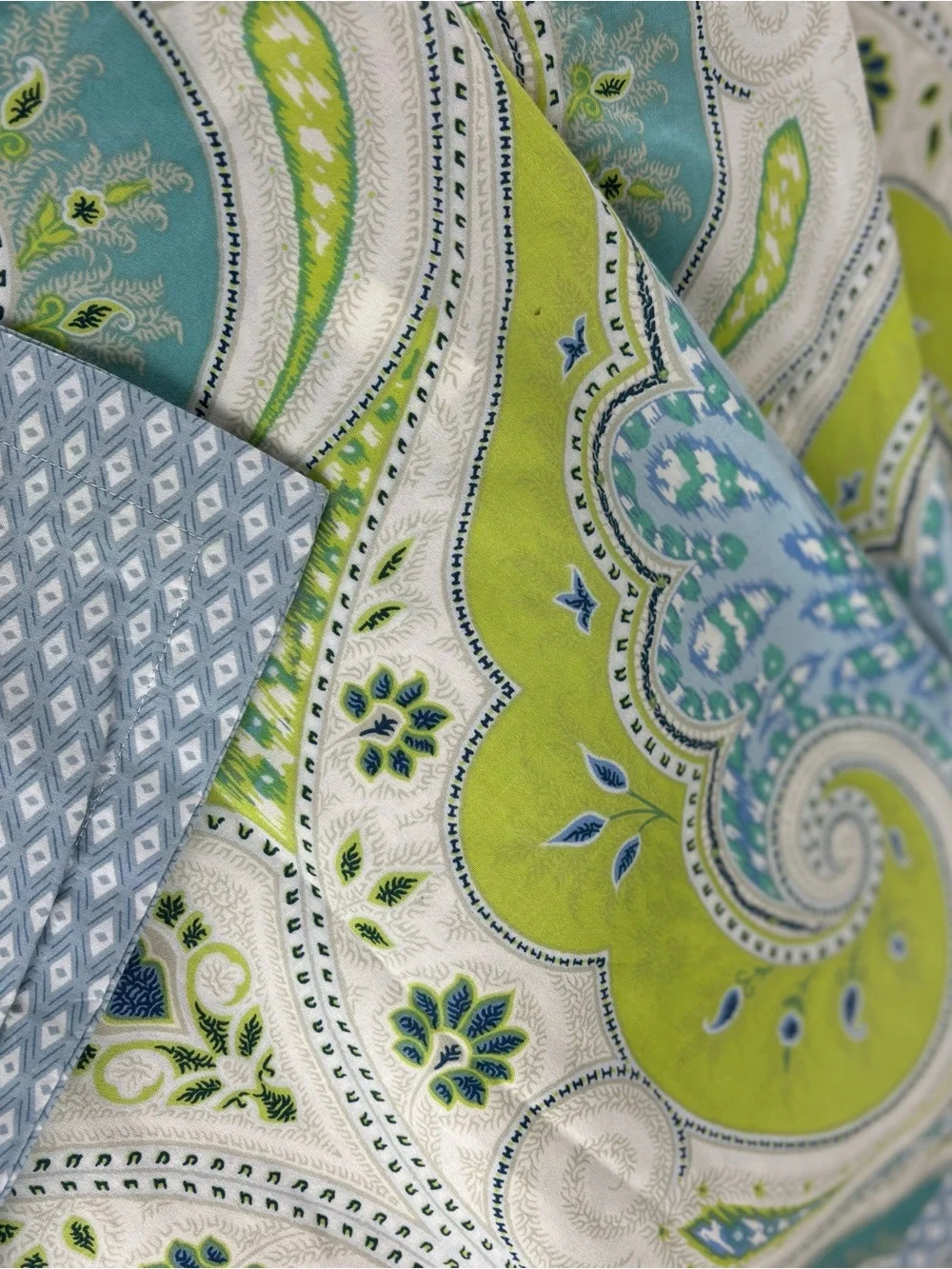 ECHO Design Duvet & Sham (2) set-“Sardinia” Paisley Print -Green & Blue F/Q